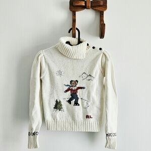 Ralph Lauren Ice skating bear turtle neck sweater, Cotton, Lambs' wool